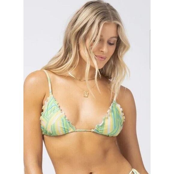 L*Space Maggie Triangle Bikini Top in Over the Edge Yellow Green Size Small NWT - Picture 1 of 6